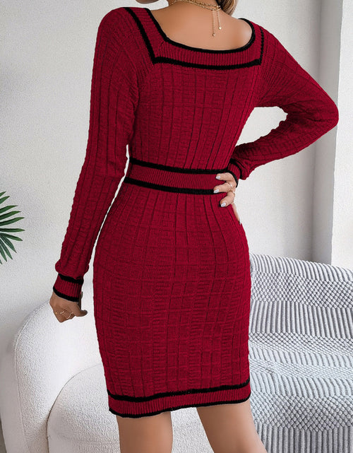 Load image into Gallery viewer, Contrast Trim Long Sleeve Sweater Dress
