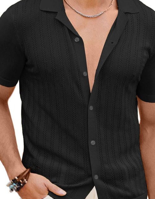 Load image into Gallery viewer, Men's Full Size Openwork Button Down Short Sleeve Shirt Plus Size
