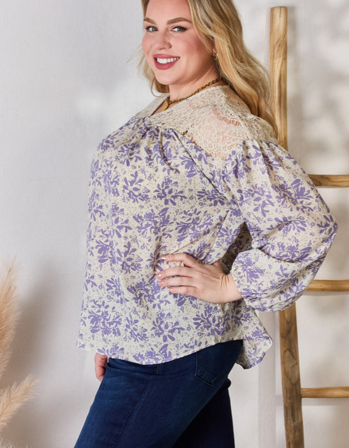 Load image into Gallery viewer, Hailey &amp; Co Full Size Lace Detail Printed Blouse
