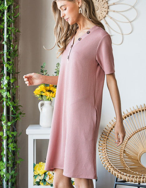 Load image into Gallery viewer, Heimish Full Size Solid Ribbed Mini Dress with Button Plus Size

