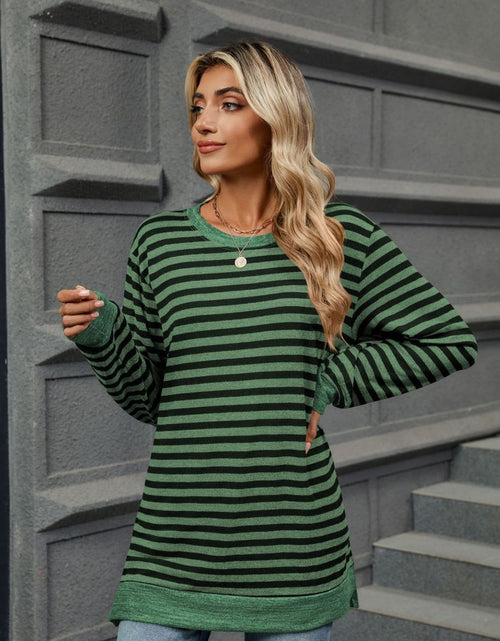Load image into Gallery viewer, Striped Round Neck Long Sleeve T-Shirt
