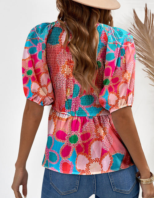 Load image into Gallery viewer, Printed V-Neck Babydoll Blouse
