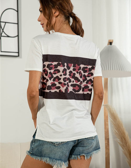 Load image into Gallery viewer, Leopard Color Block Side Slit Tee
