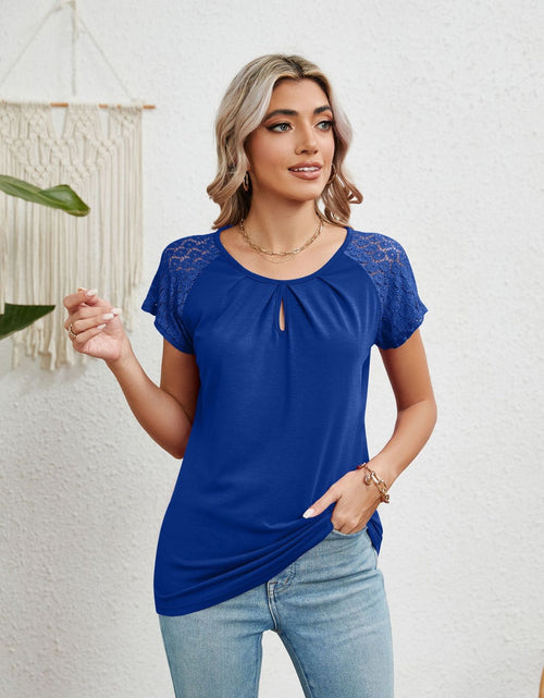Load image into Gallery viewer, Lace Detail Round Neck Short Sleeve T-Shirt
