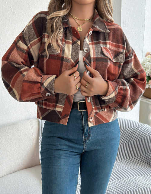 Load image into Gallery viewer, Plaid Button Up Long Sleeve Jacket
