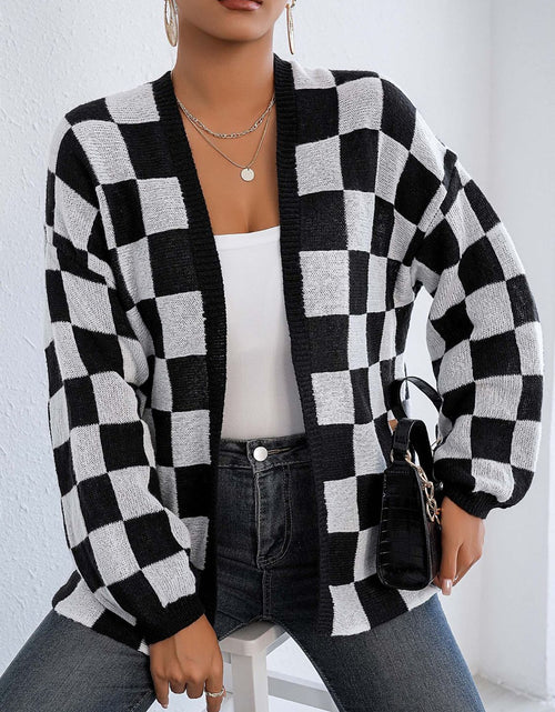 Load image into Gallery viewer, Checkered Open Front Long Sleeve Cardigan
