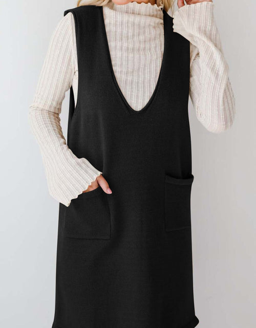 Load image into Gallery viewer, Lovelet Pocketed V-Neck Mini Sweater Overall Dress
