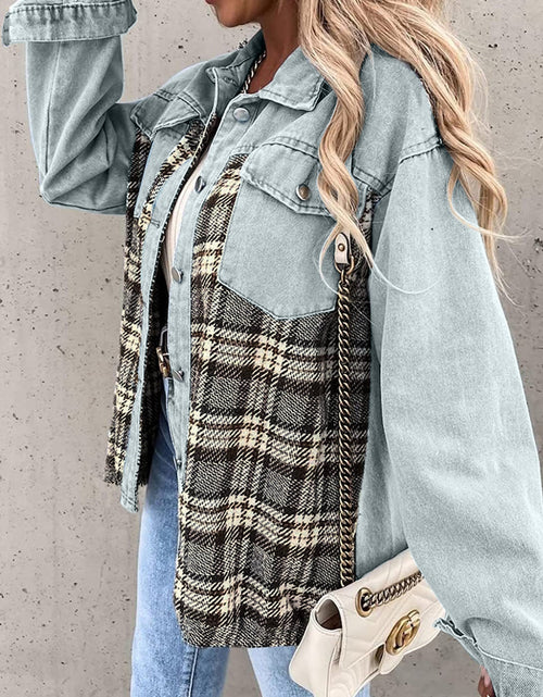 Load image into Gallery viewer, Plaid Button Up Dropped Shoulder Jacket
