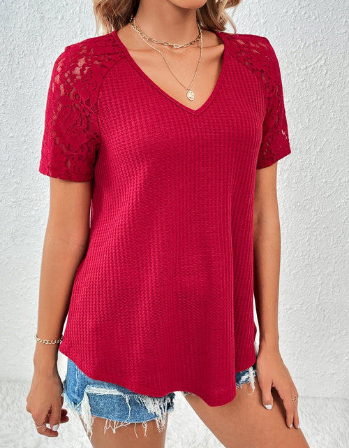 Load image into Gallery viewer, Ivy Lane Lace Detail V-Neck Short Sleeve T-Shirt
