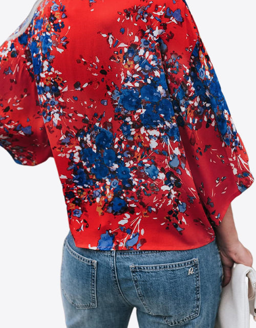 Load image into Gallery viewer, Shiny Printed Deep V Tie Hem Blouse
