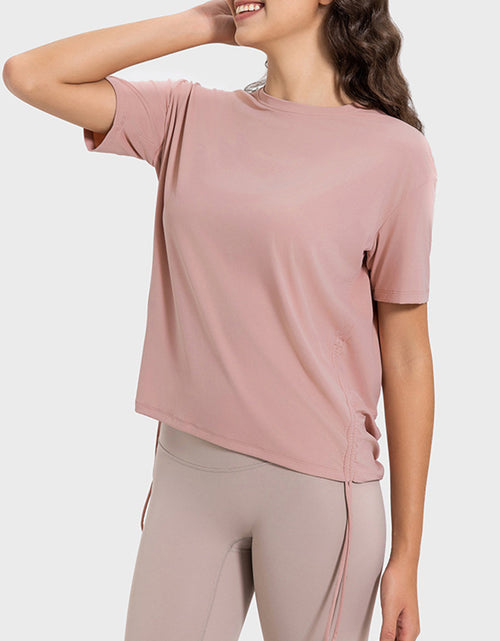 Load image into Gallery viewer, Millennia Drawstring Round Neck Short Sleeve Active T-Shirt
