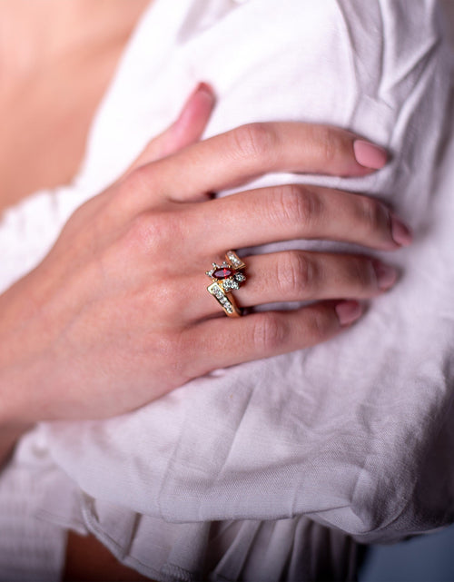 Load image into Gallery viewer, Vintage 1980s Ring Zirconia with Clear Austrian Crystals 18k Yellow Gold Electroplated by PVD Vintage Jewelry

