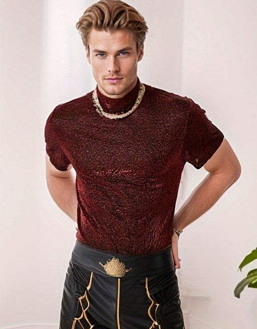 Load image into Gallery viewer, Men's Full Size Glitter Mock Neck Short Sleeve Top Plus Size
