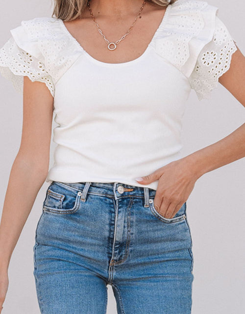 Load image into Gallery viewer, Eyelet Ruffle Sleeve Slim Top
