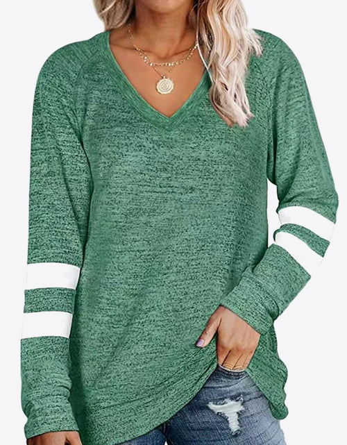 Load image into Gallery viewer, Striped Contrast Raglan Sleeve Top
