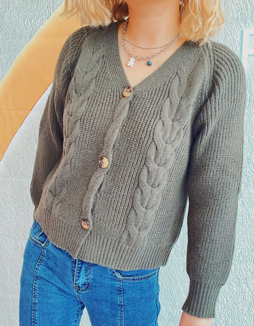 Load image into Gallery viewer, Cable-Knit V-Neck Button Down Long Sleeve Cardigan
