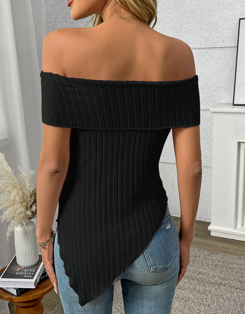 Load image into Gallery viewer, Ribbed Off-Shoulder Asymmetrical Hem T-Shirt
