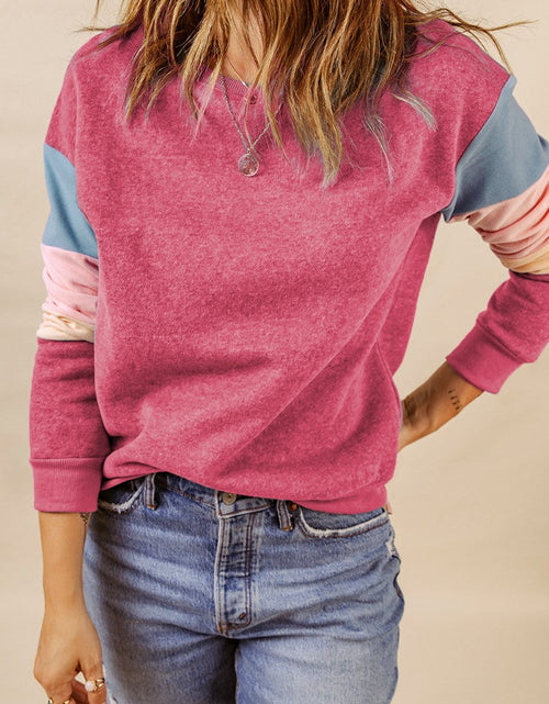 Load image into Gallery viewer, Color Block Round Neck Long Sleeve Sweatshirt
