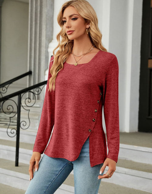 Load image into Gallery viewer, Square Neck Long Sleeve Slit T-Shirt
