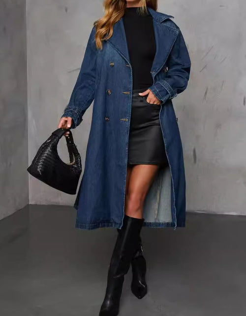 Load image into Gallery viewer, Button Up Long Sleeve Longline Denim Jacket
