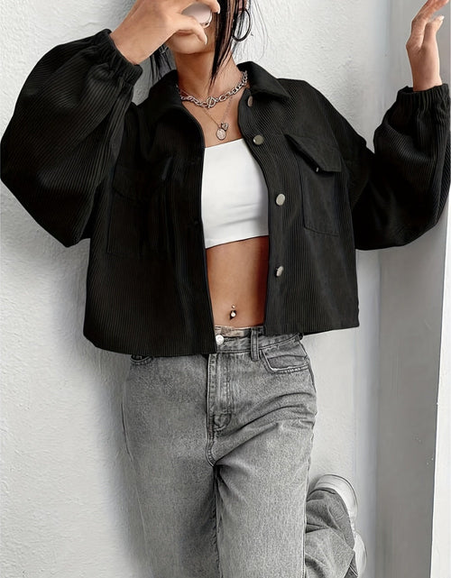 Load image into Gallery viewer, Collared Neck Dropped Shoulder Jacket
