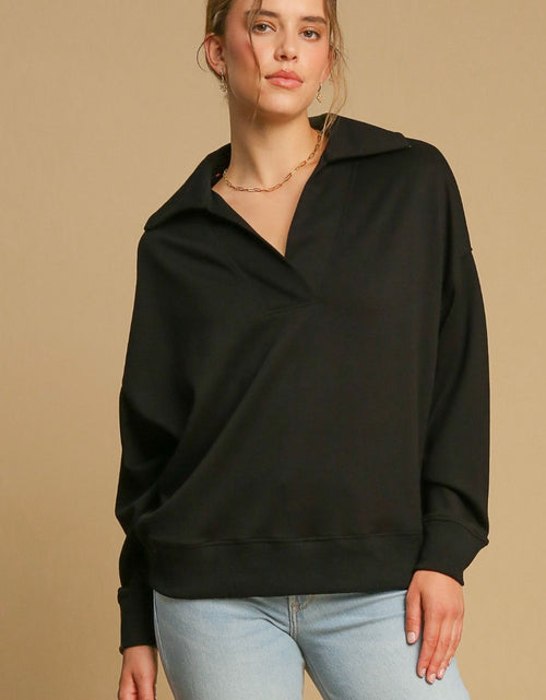 Load image into Gallery viewer, Umgee Johnny Collar Dropped Shoulder Sweatshirt
