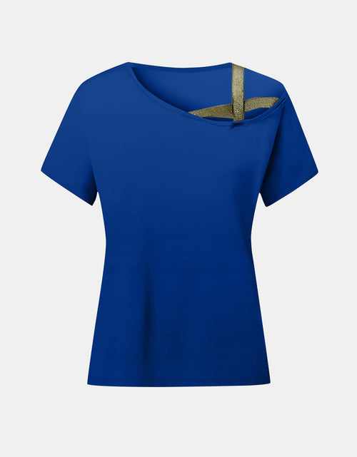 Load image into Gallery viewer, Asymmetrical Neck Short Sleeve T-Shirt
