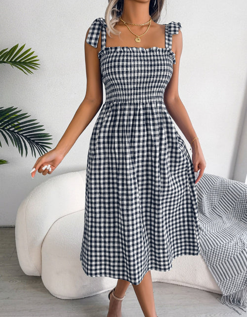 Load image into Gallery viewer, Frill Plaid Square Neck Midi Dress
