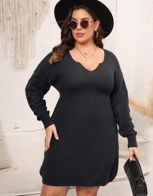 Load image into Gallery viewer, Plus Size Dropped Shoulder Long Sleeve Knit Mini Dress

