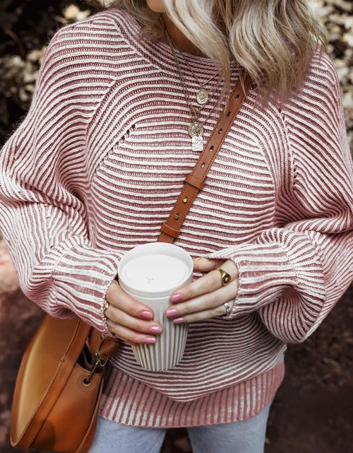 Load image into Gallery viewer, Textured Striped Round Neck Long Sleeve Top
