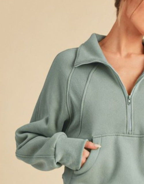 Load image into Gallery viewer, Aemi + Co Half Zip Raglan Sleeve Sweatshirt with Kangaroo Pocket
