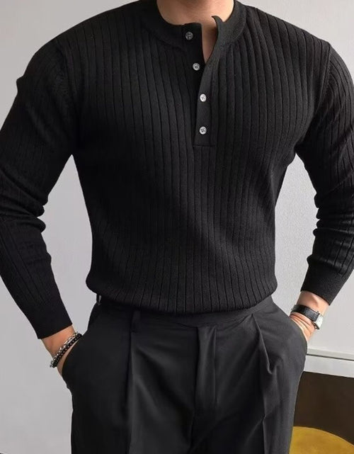 Load image into Gallery viewer, Button Detail Ribbed Long Sleeve Men's Knit Top
