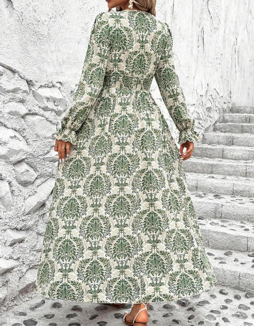 Load image into Gallery viewer, Smocked Printed V-Neck Flounce Sleeve Dress
