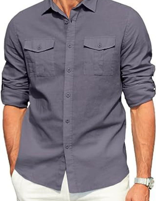 Load image into Gallery viewer, Men's Plus Size Button Down Collared Neck Long Sleeve Shirt
