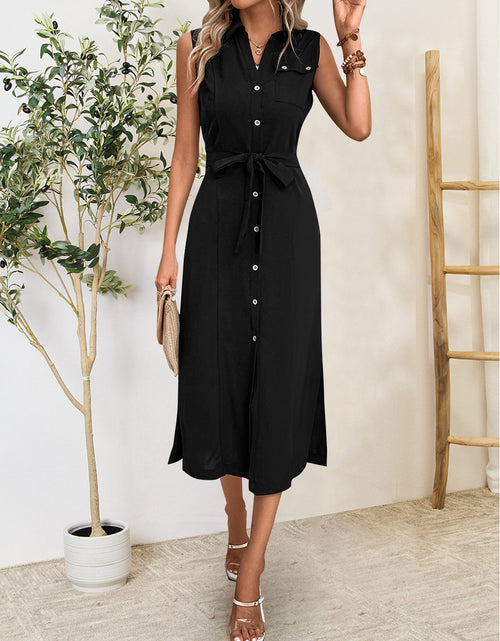 Load image into Gallery viewer, Perfee Button Up Sleeveless Midi Dress
