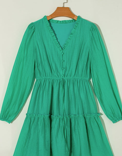 Load image into Gallery viewer, Frill V-Neck Long Sleeve Mini Dress

