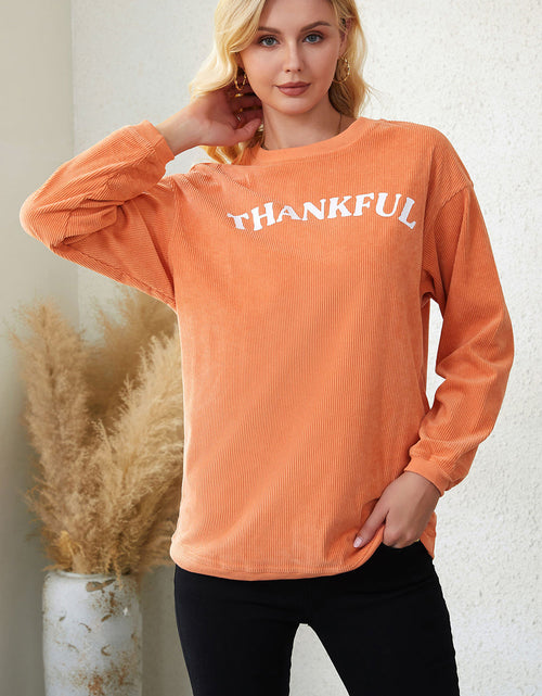 Load image into Gallery viewer, Round Neck Dropped Shoulder THANKFUL Graphic Sweatshirt
