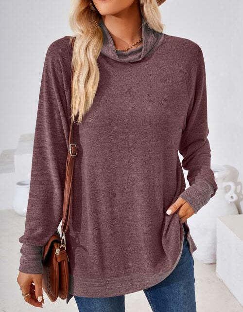 Load image into Gallery viewer, Contrast Mock Neck Long Sleeve T-Shirt
