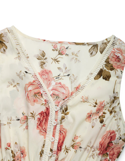 Load image into Gallery viewer, Printed Ruffled Hem V-Neck Sleeveless Dress
