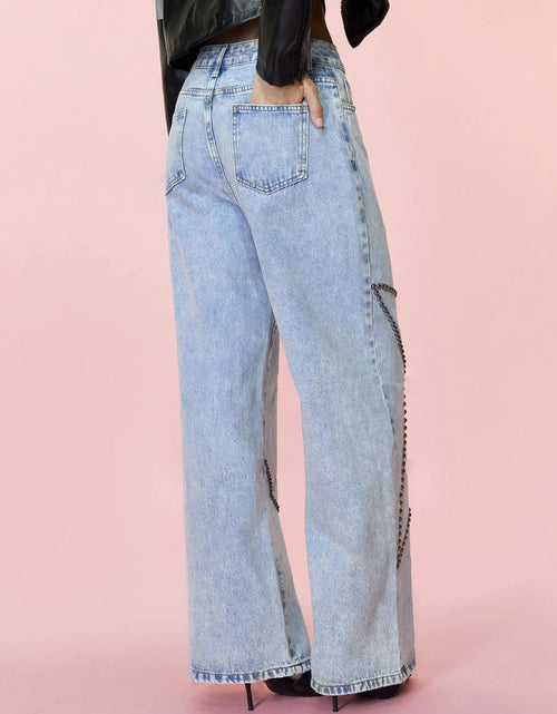 Load image into Gallery viewer, Studded Star Straight Jeans with Pockets
