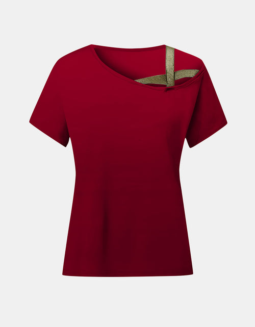 Load image into Gallery viewer, Asymmetrical Neck Short Sleeve T-Shirt
