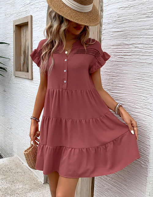 Load image into Gallery viewer, Perfee Tiered Notched Flounce Sleeve Mini Dress
