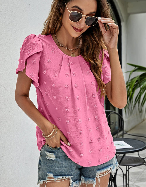 Load image into Gallery viewer, Swiss Dot Round Neck Petal Sleeve Top
