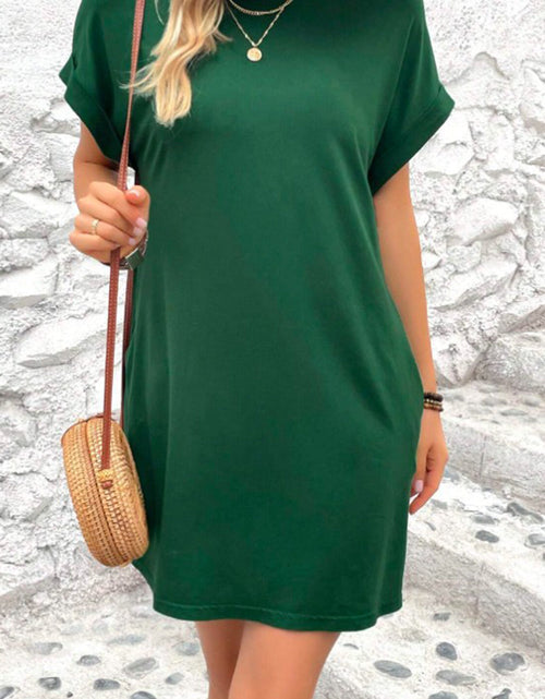 Load image into Gallery viewer, Pocketed Round Neck Short Sleeve Dress
