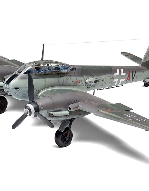 Load image into Gallery viewer, Level 2 Model Kit Messerschmitt Me410A-1/U2 &amp; U4 Fighter-Bomber Aircraft with 2 Scheme Options 1/72 Plastic Model Kit by Airfix
