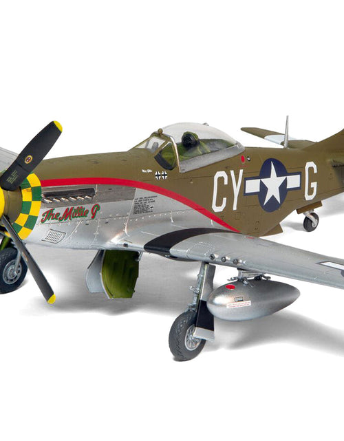 Load image into Gallery viewer, Level 2 Model Kit North American P-51D Mustang Fighter Aircraft with 2 Scheme Options 1/48 Plastic Model Kit by Airfix
