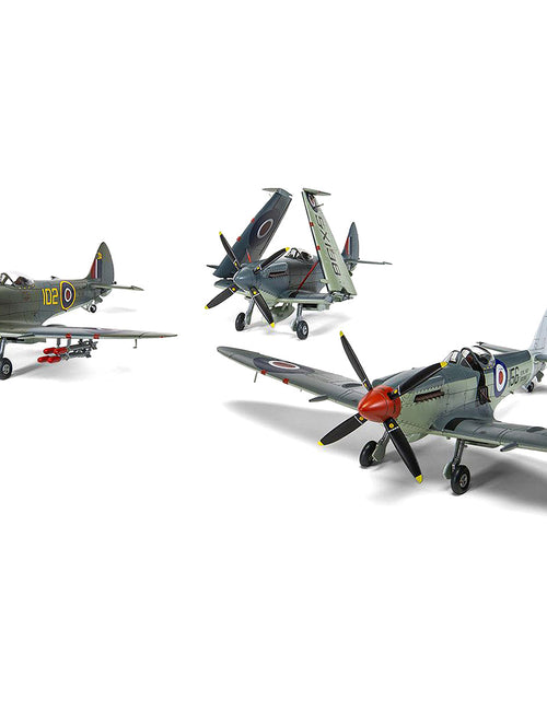 Load image into Gallery viewer, Level 3 Model Kit Supermarine Seafire F.XVII Fighter Aircraft with 3 Scheme Options 1/48 Plastic Model Kit by Airfix
