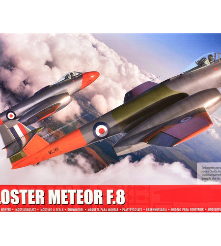 Level 3 Model Kit Gloster Meteor F.8 Aircraft with 2 Scheme Options 1/48 Plastic Model Kit by AirfixA09182A