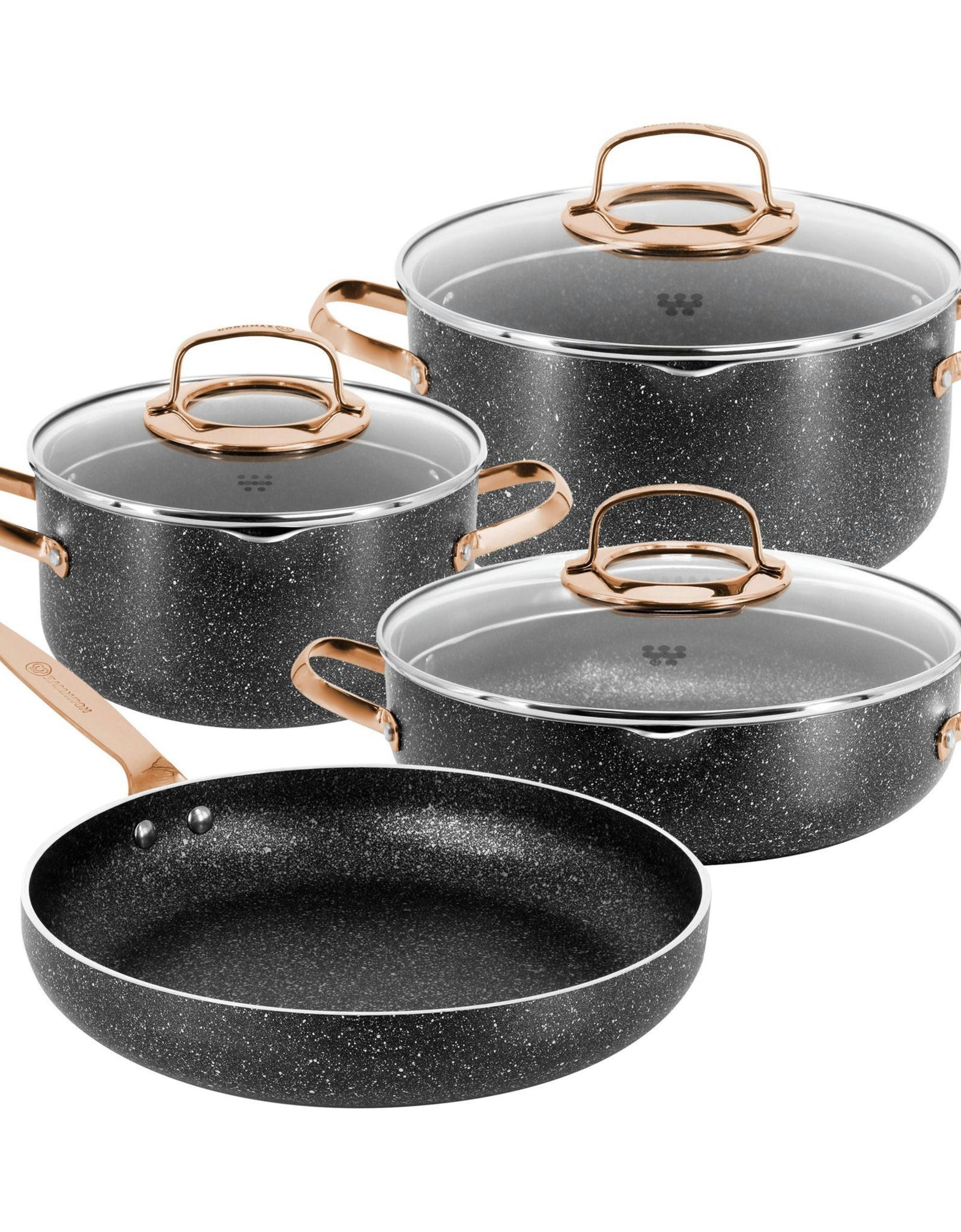 Korkmaz Galaksi Alu. 7Pcs Cookware Set - Rose Gold - Black