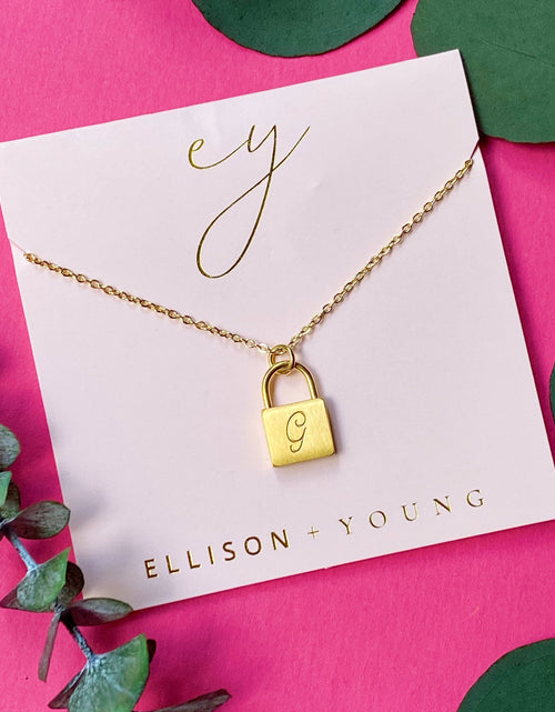 Load image into Gallery viewer, Scripted Notes Locket Initial Necklace by Ellisonyoung.com

